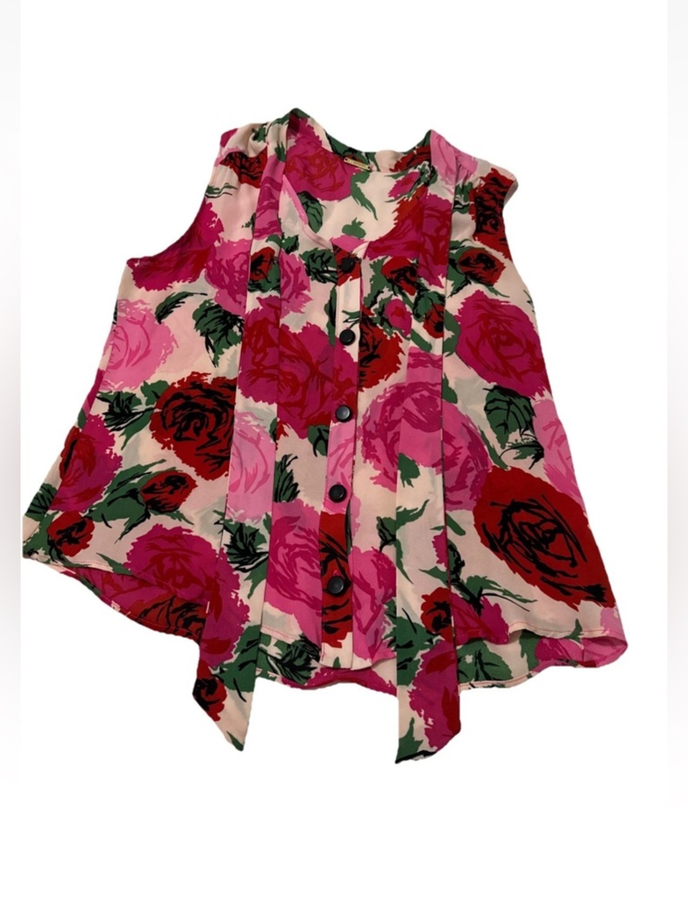 Rebecca Minkoff 100% Silk Buttons Floral Beaded  TopBlouse Sz L Great Condition